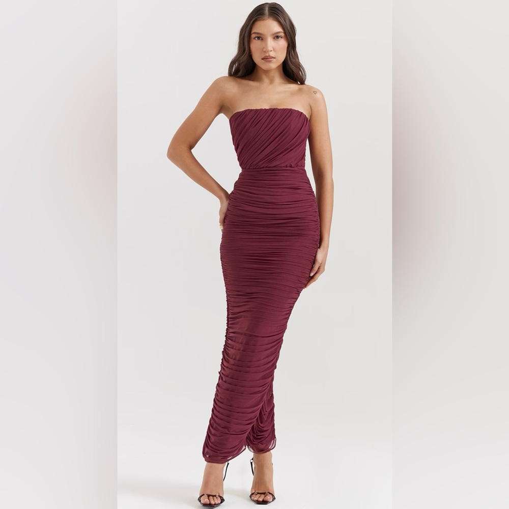 House of CB Sapphire Gathered Maxi Dress Wine